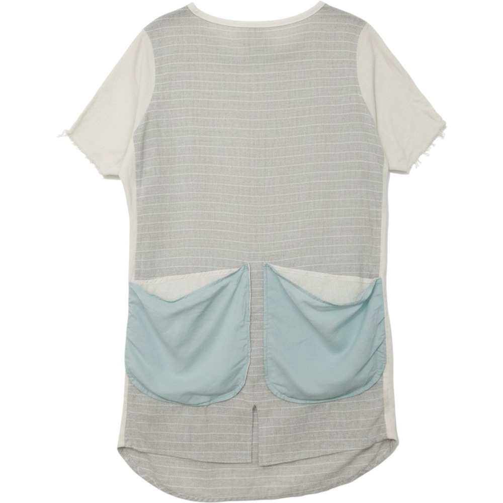 Julie Maeseele Gray Striped Pocket Tunic Top Short Sleeve Artsy Lagenlook Beachy